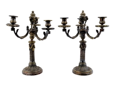 PAIR OF SILVER PLATED LOUIS XVI STYLE CANDELABRAS