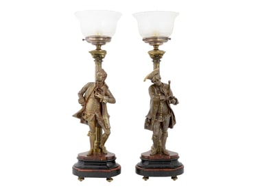 ANTIQUE BRONZE AND MARBLE FIGURAL TABLE LAMPS