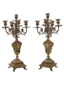 PAIR OF ANTIQUE LATE 19TH C BRONZE CANDELABRA
