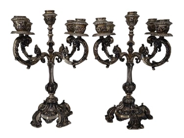 ANTIQUE 19 C SILVER CAST PORTUGUESE CANDELABRAS