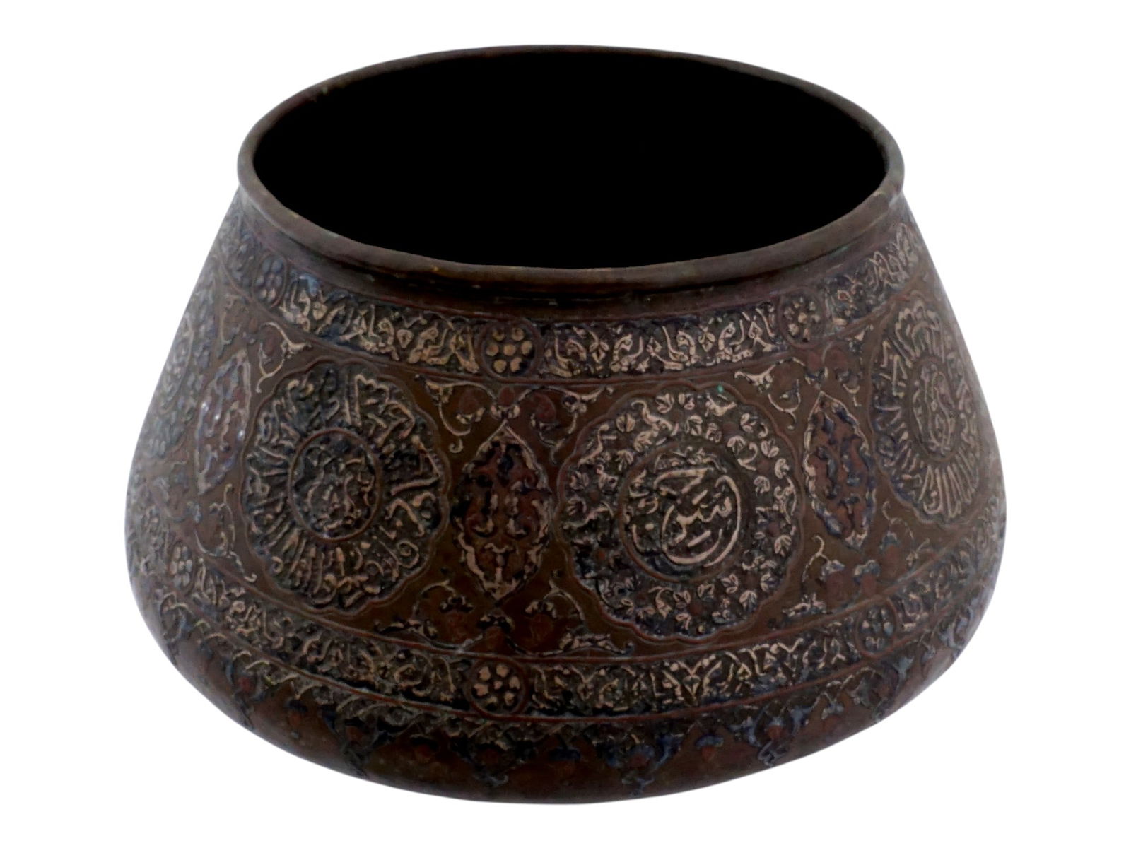ANTIQUE ISLAMIC SILVER INLAID COPPER BOWL (1 of 7)