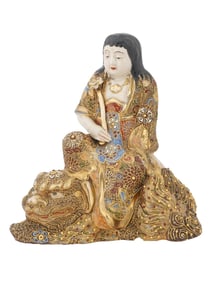 JAPANESE SATSUMA GILT CERAMIC KANNON FIGURINE