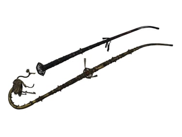 TWO ANTIQUE 19TH C CHINESE METAL SMOKING PIPES