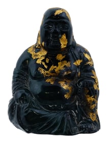 CHINESE HAND CARVED DARK JADE BUDDHA BUDAI FIGURE