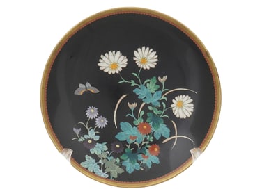 VINTAGE CHINESE CLOISONNE FLOR BUTTERFLY PLATE CHARGER