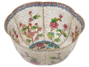 CHINESE PLIQUE A JOUR ENAMEL STAINED GLASS BOWL
