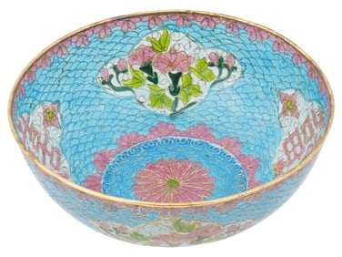 ANTIQUE CHINESE PLIQUE A JOUR ENAMEL BOWL FLORAL DECOR