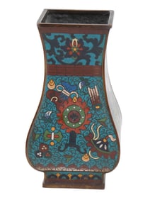 VINTAGE CHINESE CLOISONNE ENAMEL BULBOUS SQUARE VASE