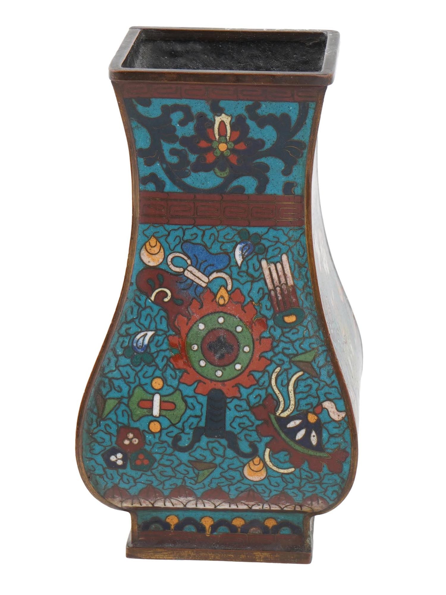 VINTAGE CHINESE CLOISONNE ENAMEL BULBOUS SQUARE VASE (1 of 8)
