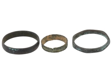 THREE ANCIENT ROMAN BRONZE RINGS 100 TO 300 AD
