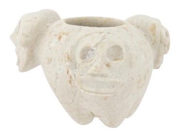 ANCIENT TAINO CARVED STONE THREE HEADED BOWL