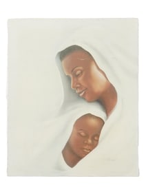 MODERN PRINT ON CANVAS SIGNED R. WOODRUM AFRICAN WOMAN