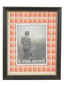 1930S ARGENTINE 5 CENTAVOS STAMP SHEET FRAMED