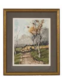 FRENCH ETCHING SIGNED BY JEAN LUIGINI MOUTONS SUR COLIN