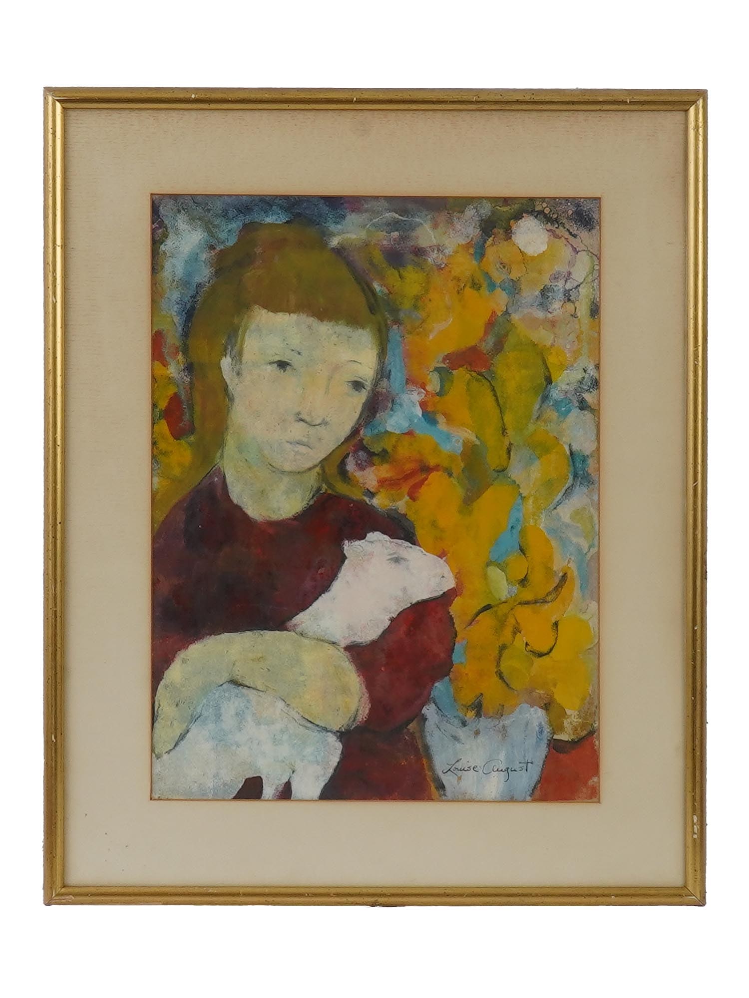 LOUISE AUGUST AMERICAN PAINTING GIRL HOLDING SHEEP (1 of 4)