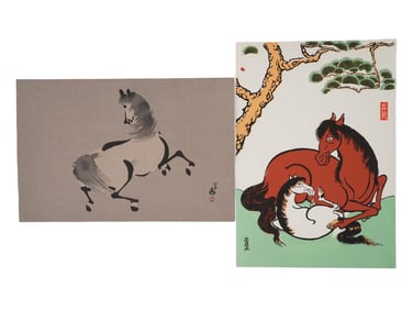 VINTAGE JAPANESE COLOR WOODBLOCK PRINTS HORSES