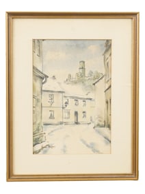 EUROPEAN SCHOOL CITYSCAPE WATERCOLOR PAINTING SIGNED