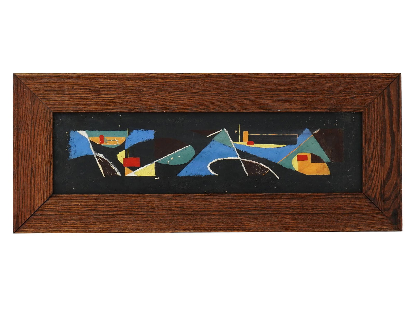 MID CENTURY AMERICAN PAINTING ABSTRACT COMPOSITION: A mid-century American gouache painting on canvas laid on board, depicting an abstract composition. Presented in a frame. American Paintings And Art Collectibles. THIS LOT IS ELIGIBLE FOR A 30