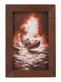 KEITH FERRIS AMERICAN NAVAL BATTLE GOUACHE PAINTING