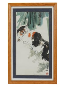 MID CENTURY CHINESE INK PAINTING CAT STAMPED WITH SEAL