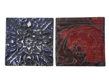 PAIR OF FLORAL AND FOLIAGE ENAMEL ON TIN PLAQUES