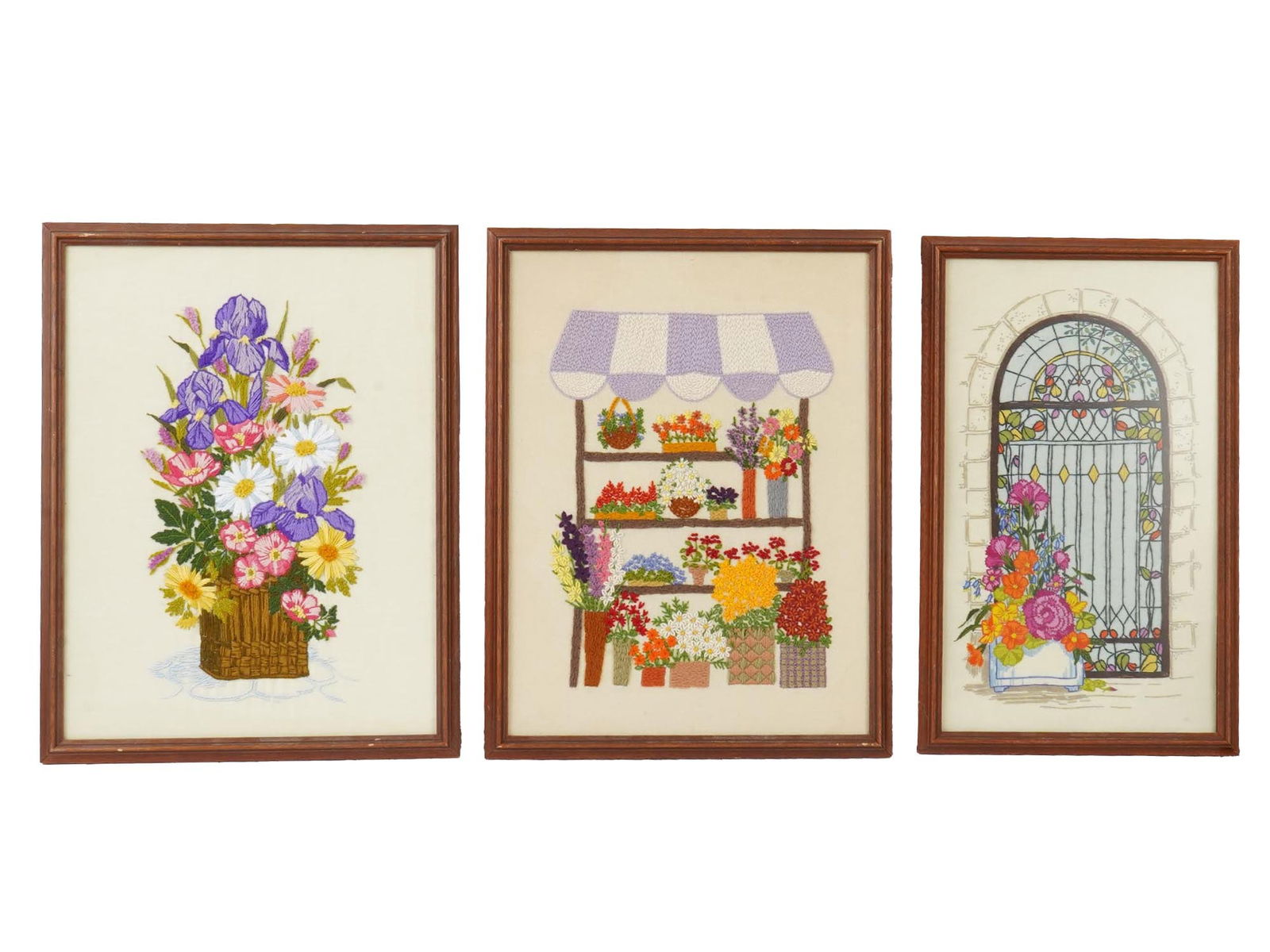 VINTAGE HANDMADE EMBROIDERIES OF FLORAL COMPOSITIONS (1 of 8)