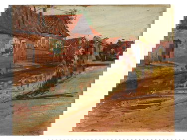 AMERICAN OIL CITYSCAPE PAINTING BY CALEB ARNOLD SLADE