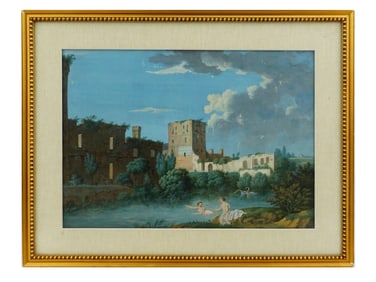 ANTIQUE EUROPEAN SCHOOL TEMPERA PAINTING SIGNED