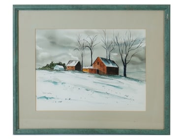 WINTER RURAL WATERCOLOR PAINTING SIGNED BY LIPMAN