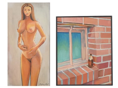 TWO OIL ON CANVAS NUDE AND STILL LIFE PAINTINGS