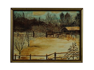 AMERICAN FARM LANDSCAPE OIL PAINTING SIGNED