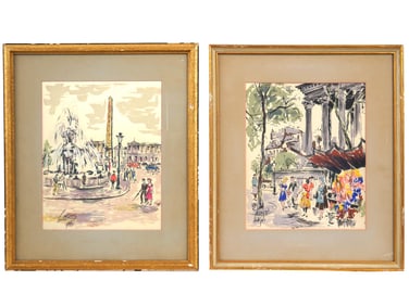 VINTAGE PARISIAN CITYSCAPE PAINTINGS ON SILK SIGNED