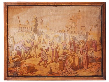ANTIQUE ORIENTAL TAPESTRY PANEL MOROCCAN MARKET