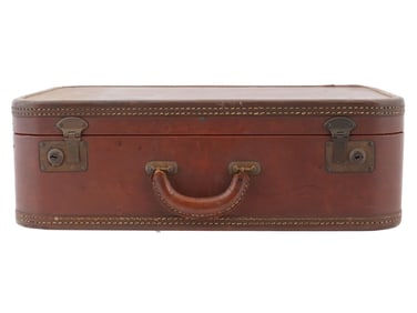 VINTAGE BROWN LEATHER SUITCASE 20TH C