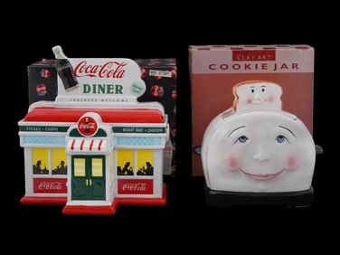 AMERICAN COCA COLA AND TOASTER CERAMIC COOKIE JARS IOB