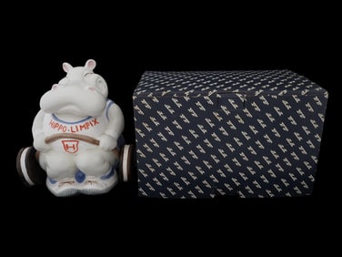 FITZ AND FLOYD HIPPO LIMPIX CERAMIC COOKIE JAR IOB