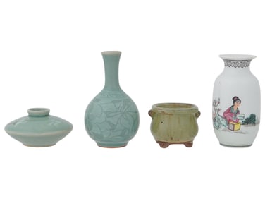 COLLECTION OF CHINESE CELADON GLAZE PORCELAIN VASES