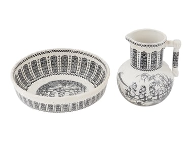 TRANSFERWARE PITCHER AND BOWL SET AFTER KATE GREENAWAY