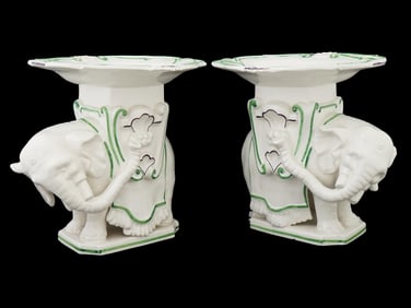PAIR OF ITALIAN CERAMIC ELEPHANT FIGURAL BOWLS