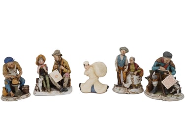 FIVE PORCELAIN FIGURINES BY PORCELAINE D ARTE