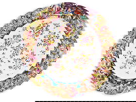 CAPODIMONTE CHERUBS HAND PAINTED PORCELAIN PLATE: A vintage Italian Capodimonte polychrome hand painted porcelain plate. The plate is adorned with floral and foliage motifs. the borders are decorated with mythological scenes with cherubs, male and fe