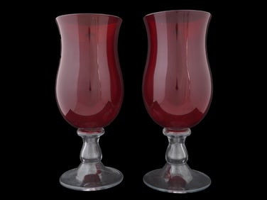 PAIR OF VINTAGE RUBY RED WINE GLASSES GOBLETS