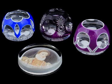 3 VTG BACCARAT CRYSTAL AND 1 GLASS PAPERWEIGHTS