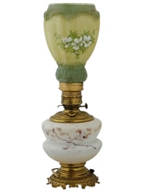 EUROPEAN MANNER FLORAL HAND PAINTED ART GLASS LAMP
