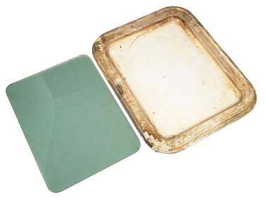2 VINTAGE EUROPEAN GLASS AND STEEL SERVING TRAYS