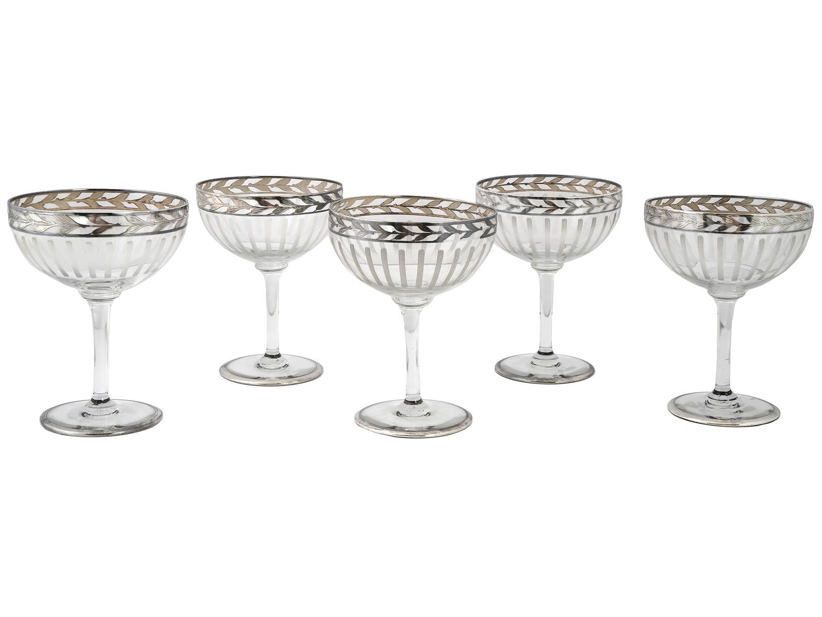 ART DECO STERLING SILVER OVERLAY LARGE GLASS GOBLETS (1 of 6)