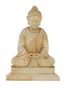 VINTAGE CARVED STONE BUDDHA STATUE MEDITATIVE POSE