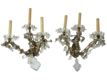 PAIR OF ANTIQUE AUSTRIAN CRYSTAL GLASS LIGHT SCONCES