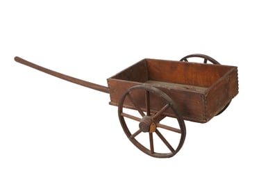 ANTIQUE CHILDS PULL CARRIAGE WOODEN BODY AND WHEELS