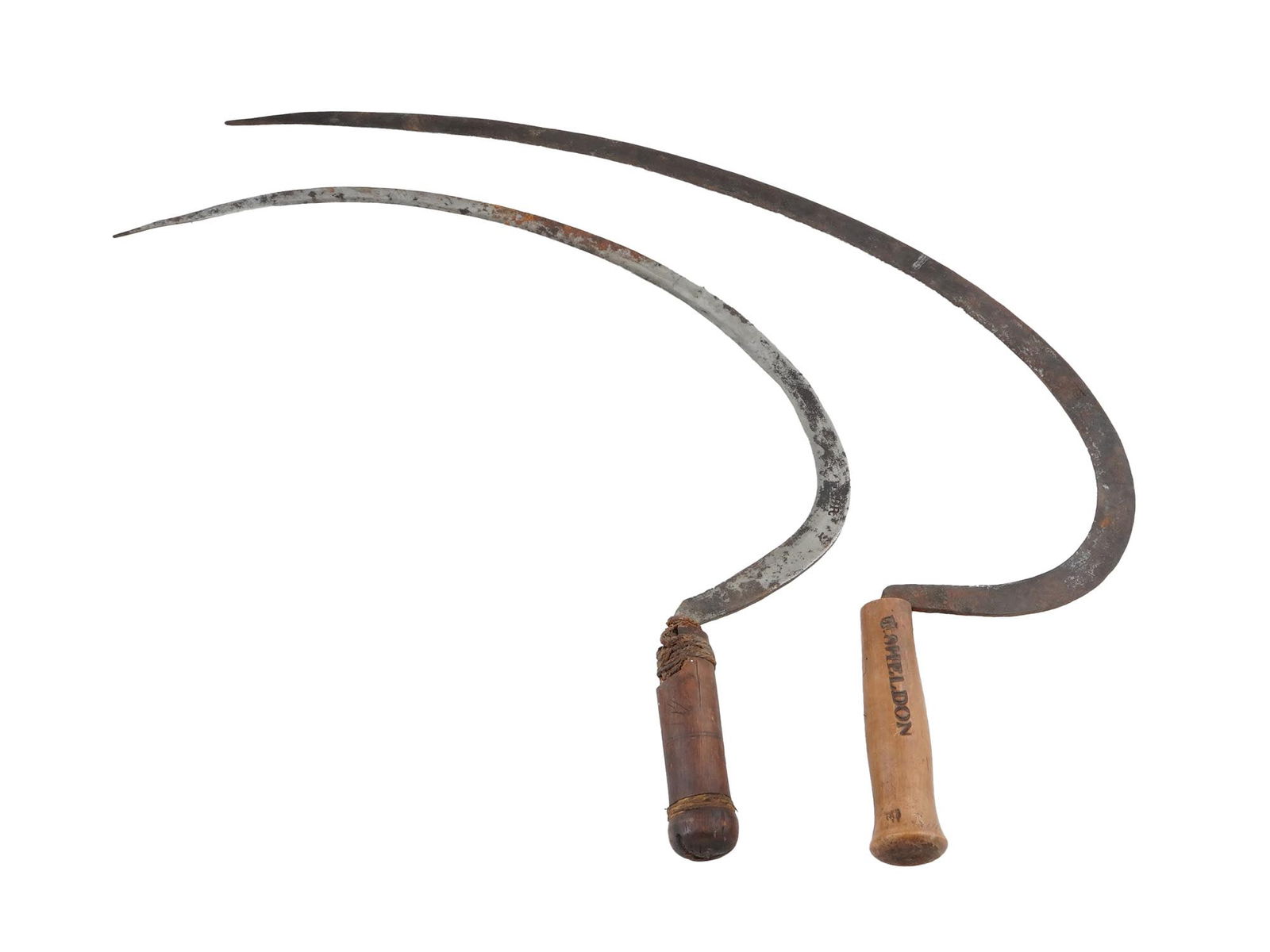 A PAIR OF ANTIQUE SICKLES WITH WOODEN HANDLES (1 of 5)